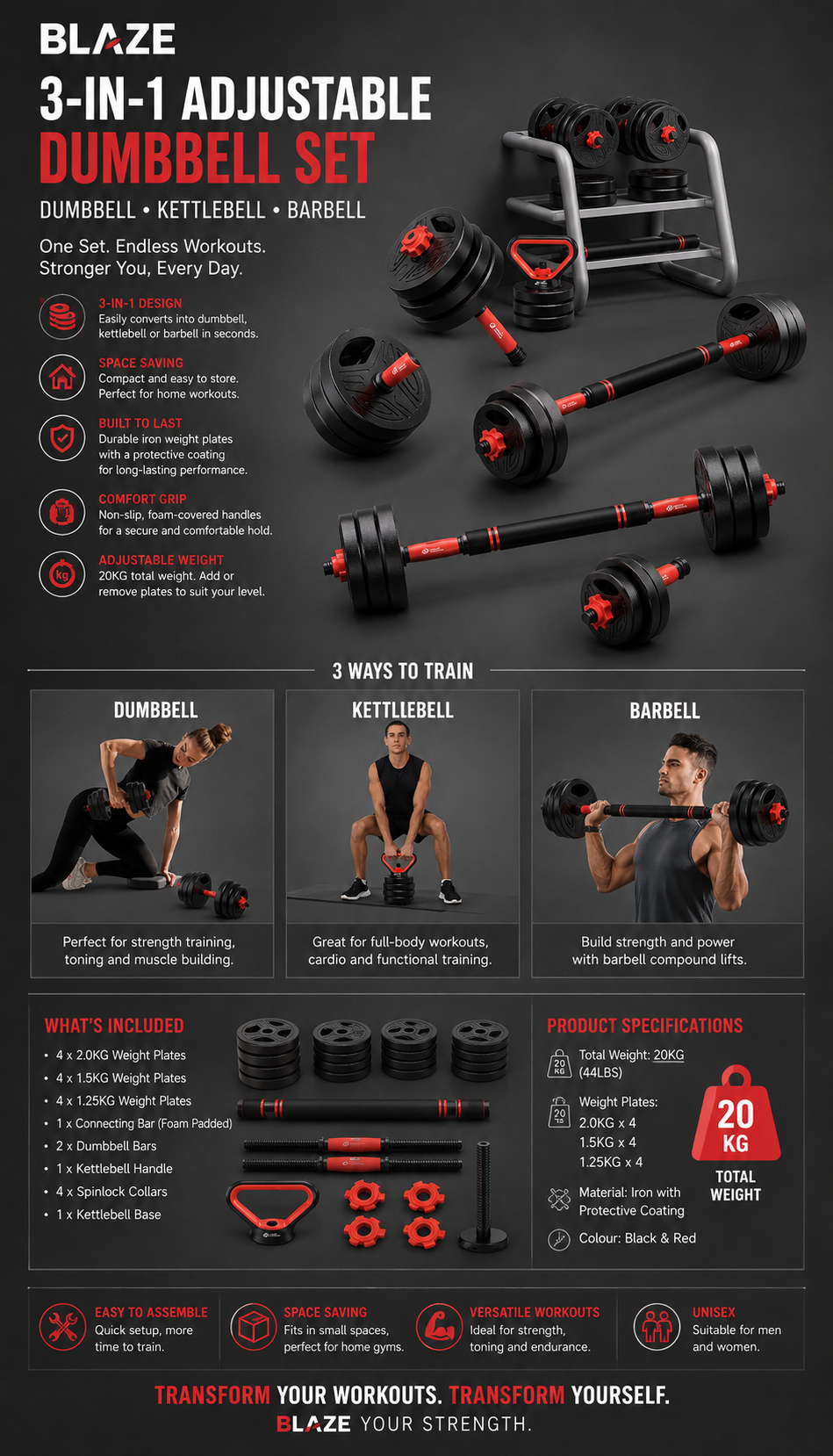 3-in-1 Adjustable Dumbbell Set